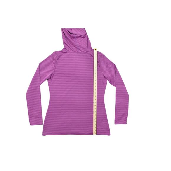 prAna Pink Pullover Hoodie - Polyester, L, V Neck Stretch Long Sleeve Striped - Picture 5 of 7